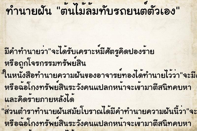 ทำนายฝัน ต้นไม้ล้มทับรถยนต์ตัวเอง ทำนายฝัน ต้นไม้ล้มทับรถยนต์ตัวเอง