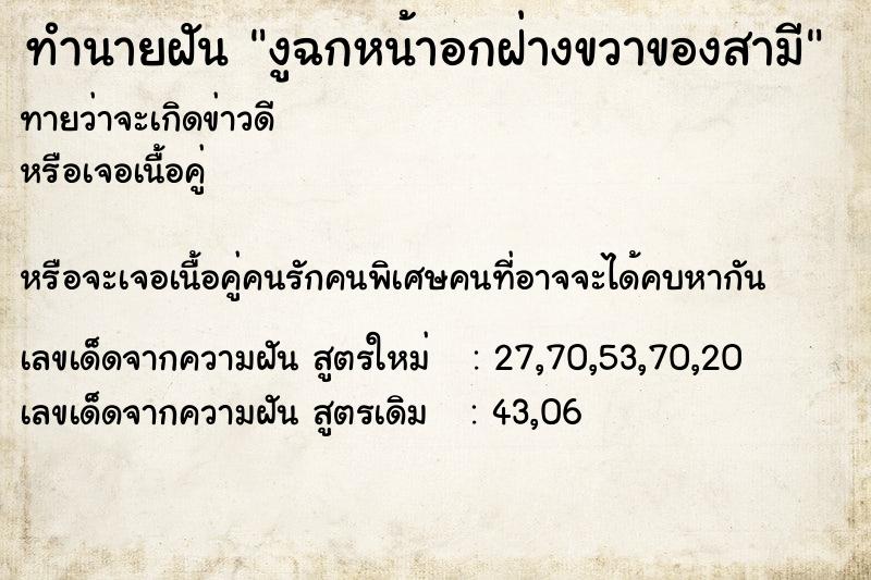 ทำนายฝันงูฉกหน้าอกฝ่างขวาของสามี ทำนายฝันทำนายฝันงูฉกหน้าอกฝ่างขวาของสามี