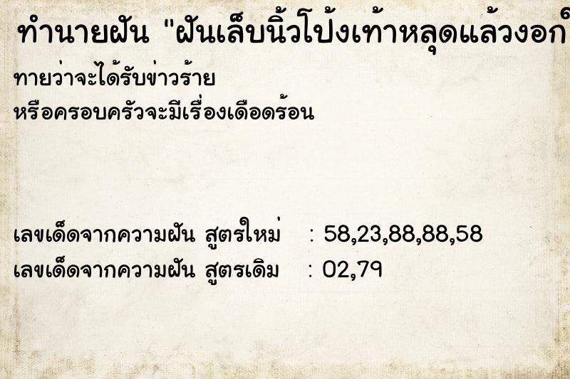 ทำนายฝันฝันเล็บนิ้วโป้งเท้าหลุดแล้วงอกใหม่ ทำนายฝันทำนายฝันฝันเล็บนิ้วโป้งเท้าหลุดแล้วงอกใหม่