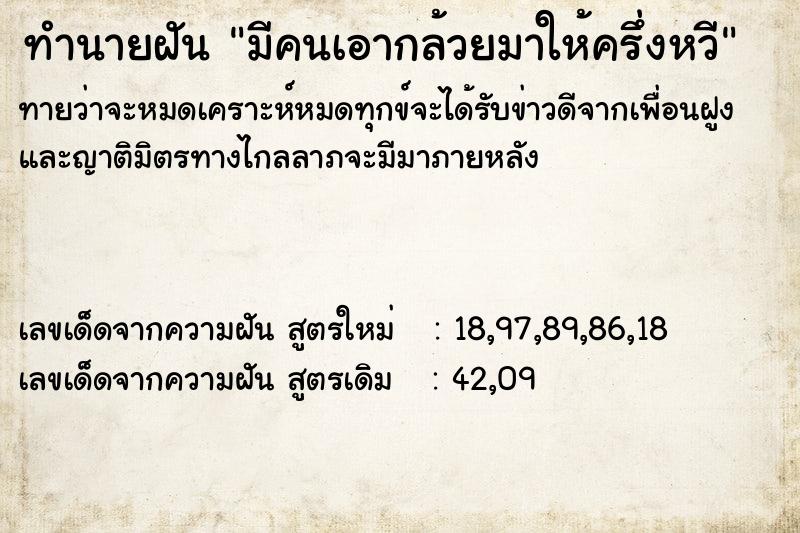 ทำนายฝันมีคนเอากล้วยมาให้ครึ่งหวี ทำนายฝันทำนายฝันมีคนเอากล้วยมาให้ครึ่งหวี