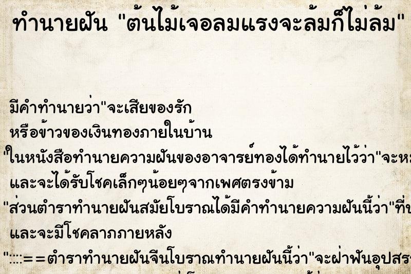ทำนายฝันทำนายฝันต้นไม้เจอลมแรงจะล้มก็ไม่ล้ม