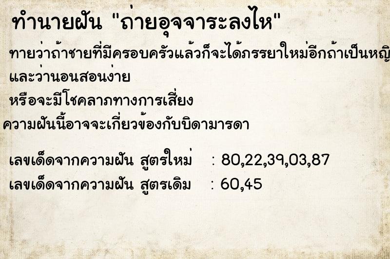 ทำนายฝัน ถ่ายอุจจาระลงไห ทำนายฝัน ถ่ายอุจจาระลงไห