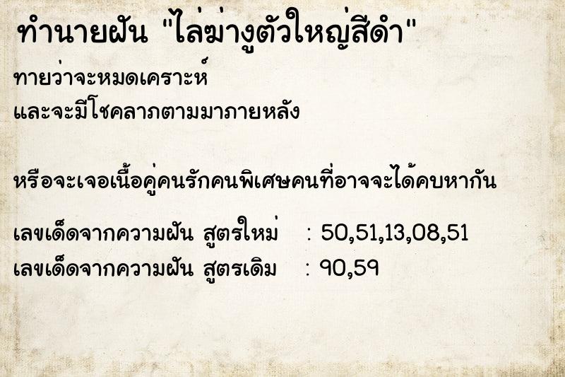 ทำนายฝันทำนายฝันไล่ฆ่างูตัวใหญ่สีดำ