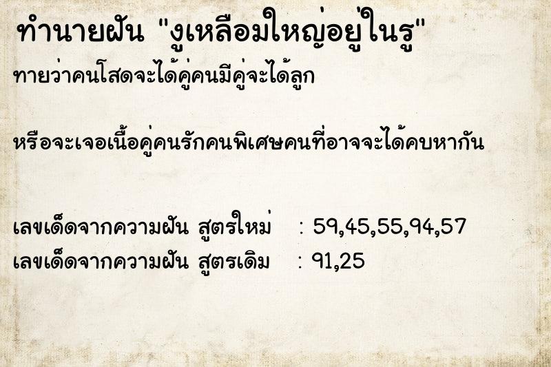 ทำนายฝันทำนายฝันงูเหลือมใหญ่อยู่ในรู