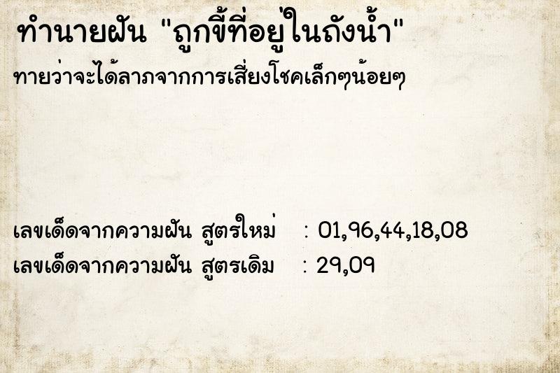 ทำนายฝัน ถูกขี้ที่อยู่ในถังน้ำ ตำราโบราณ แม่นที่สุดในโลก