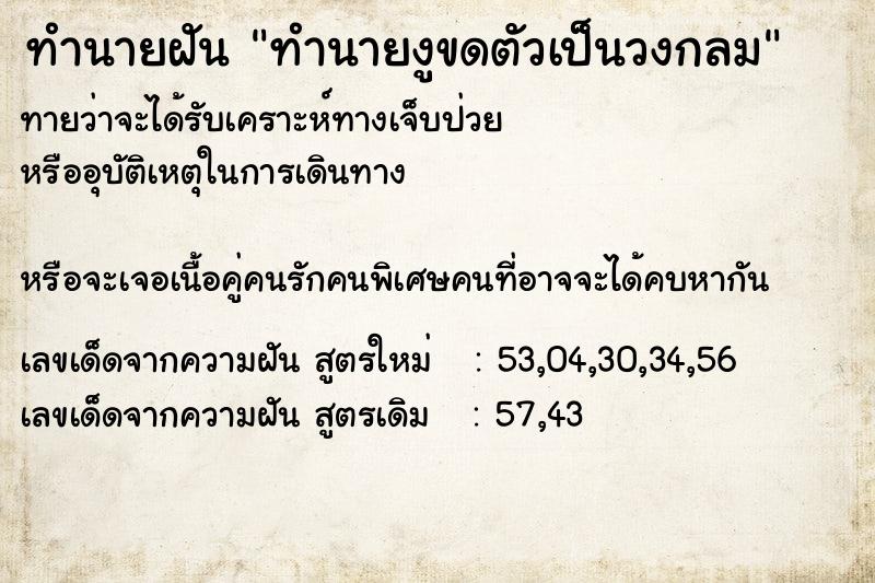 ทำนายฝันทำนายฝันทำนายงูขดตัวเป็นวงกลม