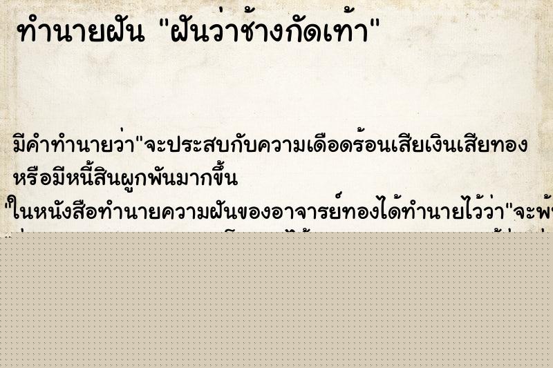 ทำนายฝันฝันว่าช้างกัดเท้า ทำนายฝันทำนายฝันฝันว่าช้างกัดเท้า