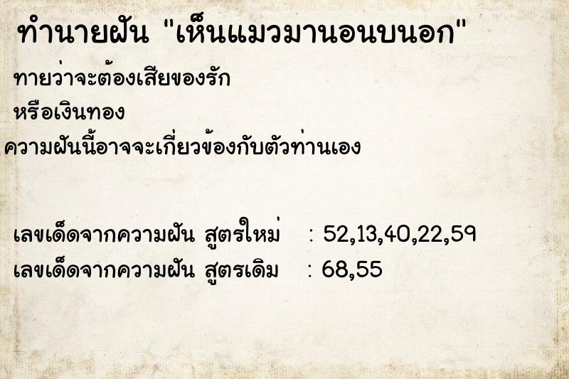ทำนายฝัน เห็นแมวมานอนบนอก ทำนายฝัน เห็นแมวมานอนบนอก
