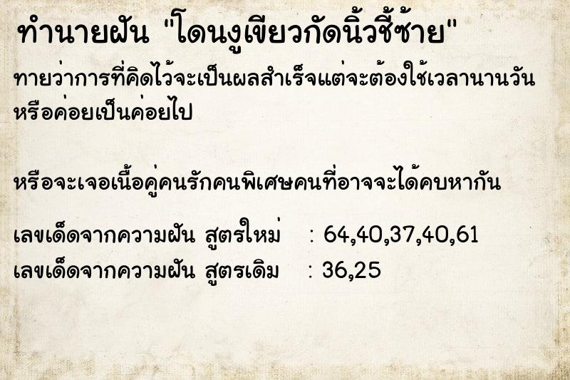 ทำนายฝันทำนายฝันโดนงูเขียวกัดนิ้วชี้ซ้าย