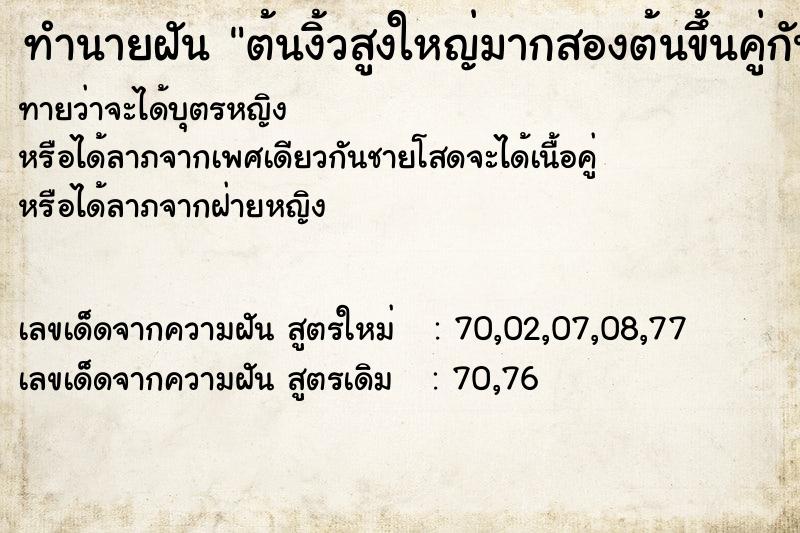 ทำนายฝันทำนายฝันต้นงิ้วสูงใหญ่มากสองต้นขึ้นคู่กัน