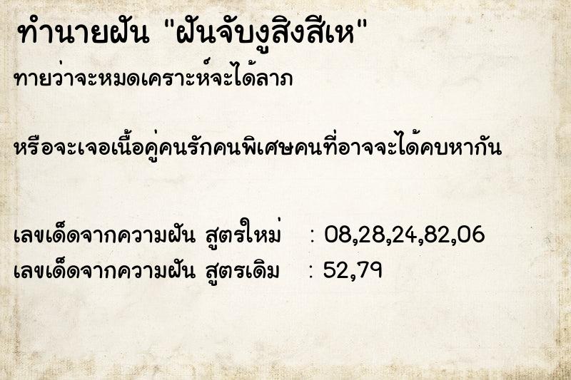 ทำนายฝันฝันจับงูสิงสีเห ทำนายฝันทำนายฝันฝันจับงูสิงสีเห