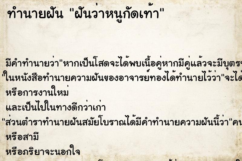 ทำนายฝัน ฝันว่าหนูกัดเท้า ทำนายฝัน ฝันว่าหนูกัดเท้า