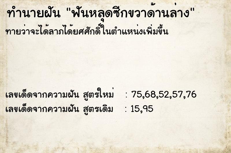 ทำนายฝัน ฟันหลุดซีกขวาด้านล่าง ทำนายฝัน ฟันหลุดซีกขวาด้านล่าง