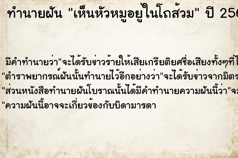 ทำนายฝันเห็นหัวหมูอยู่ในโถส้วม ทำนายฝันทำนายฝันเห็นหัวหมูอยู่ในโถส้วม