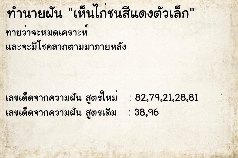ทำนายฝันเห็นไก่ชนสีแดงตัวเล็ก ทำนายฝันทำนายฝันเห็นไก่ชนสีแดงตัวเล็ก
