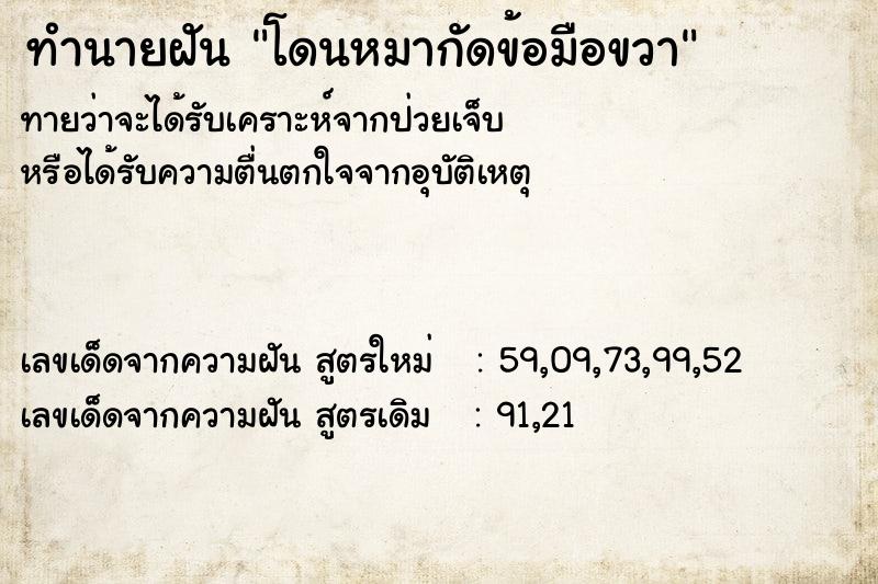 ทำนายฝันโดนหมากัดข้อมือขวา ทำนายฝันทำนายฝันโดนหมากัดข้อมือขวา