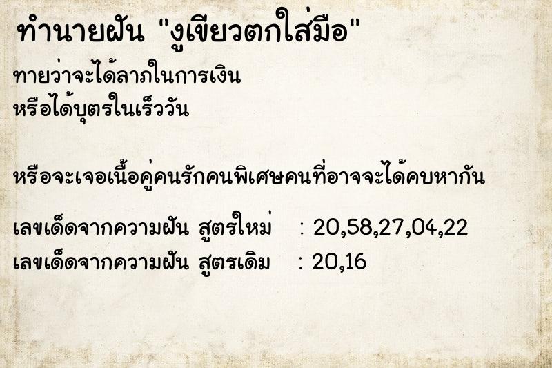 ทำนายฝันงูเขียวตกใส่มือ ทำนายฝันทำนายฝันงูเขียวตกใส่มือ