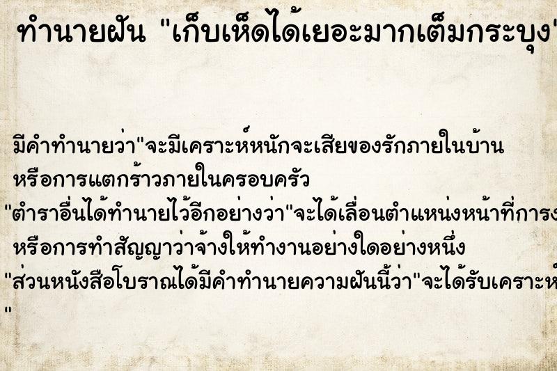 ทำนายฝัน เก็บเห็ดได้เยอะมากเต็มกระบุง ตำราโบราณ แม่นที่สุดในโลก