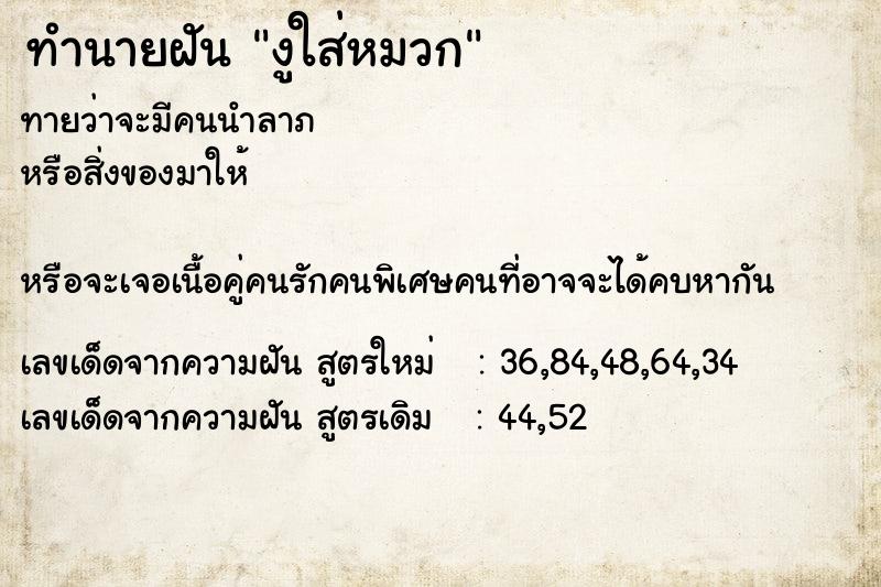 ทำนายฝันงูใส่หมวก ทำนายฝันทำนายฝันงูใส่หมวก