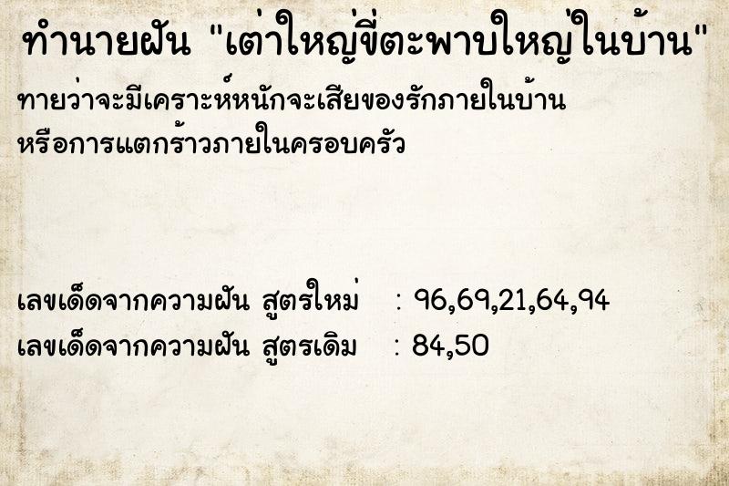 ทำนายฝันทำนายฝันเต่าใหญ่ขี่ตะพาบใหญ่ในบ้าน