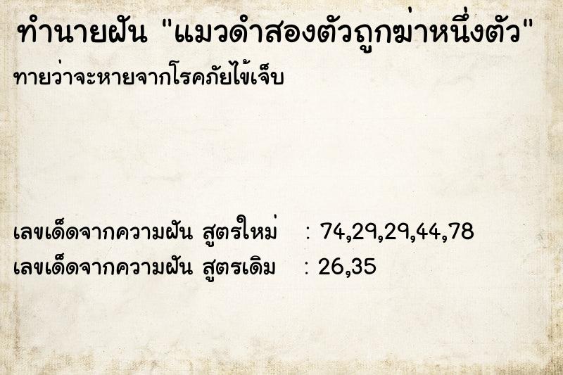 ทำนายฝัน แมวดำสองตัวถูกฆ่าหนึ่งตัว ทำนายฝัน แมวดำสองตัวถูกฆ่าหนึ่งตัว