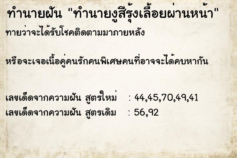 ทำนายฝันทำนายงูสีรุ้งเลื้อยผ่านหน้า ทำนายฝันทำนายฝันทำนายงูสีรุ้งเลื้อยผ่านหน้า