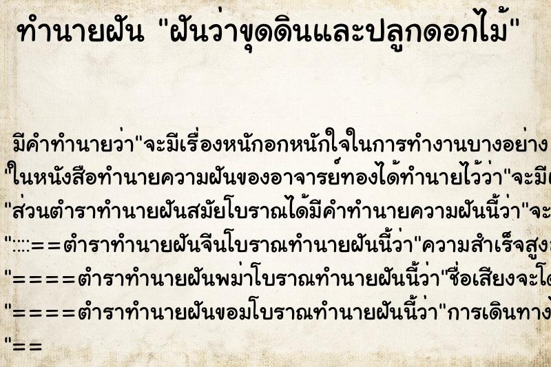 ทำนายฝัน ฝันว่าขุดดินและปลูกดอกไม้ ทำนายฝัน ฝันว่าขุดดินและปลูกดอกไม้