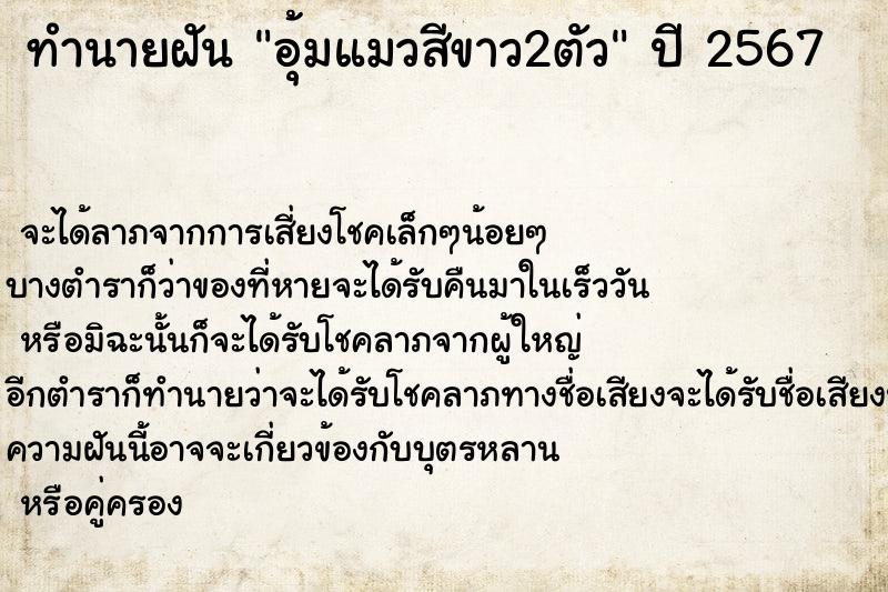 ทำนายฝันอุ้มแมวสีขาว2ตัว ทำนายฝันทำนายฝันอุ้มแมวสีขาว2ตัว