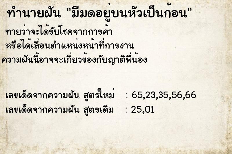 ทำนายฝันทำนายฝันมีมดอยู่บนหัวเป็นก้อน