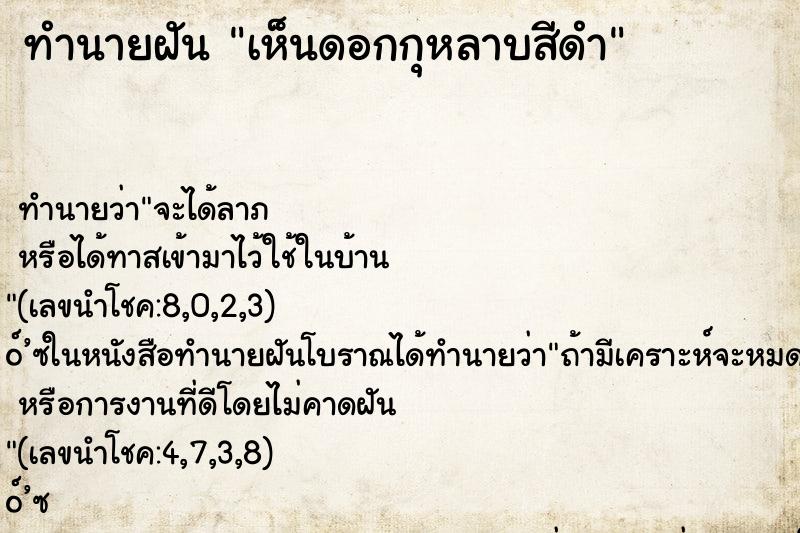 ทำนายฝันเห็นดอกกุหลาบสีดำ ทำนายฝันทำนายฝันเห็นดอกกุหลาบสีดำ