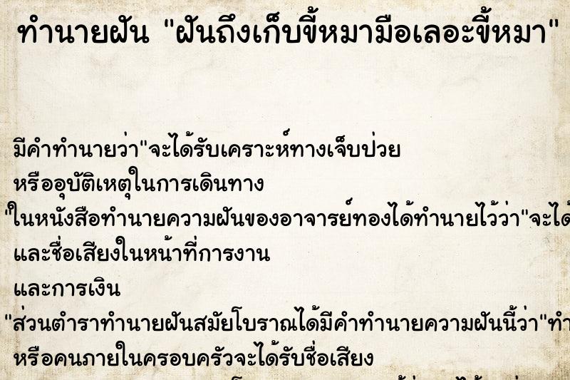 ทำนายฝัน ฝันถึงเก็บขี้หมามือเลอะขี้หมา ทำนายฝัน ฝันถึงเก็บขี้หมามือเลอะขี้หมา
