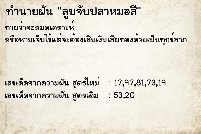 ทำนายฝันลูบจับปลาหมอสี ทำนายฝันทำนายฝันลูบจับปลาหมอสี