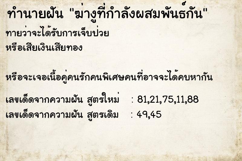 ทำนายฝันทำนายฝันฆ่างูที่กำลังผสมพันธ์กัน
