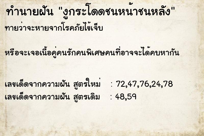 ทำนายฝันทำนายฝันงูกระโดดชนหน้าชนหลัง