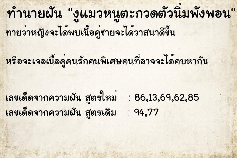 ทำนายฝันงูแมวหนูตะกวดตัวนิ่มพังพอน ทำนายฝันทำนายฝันงูแมวหนูตะกวดตัวนิ่มพังพอน