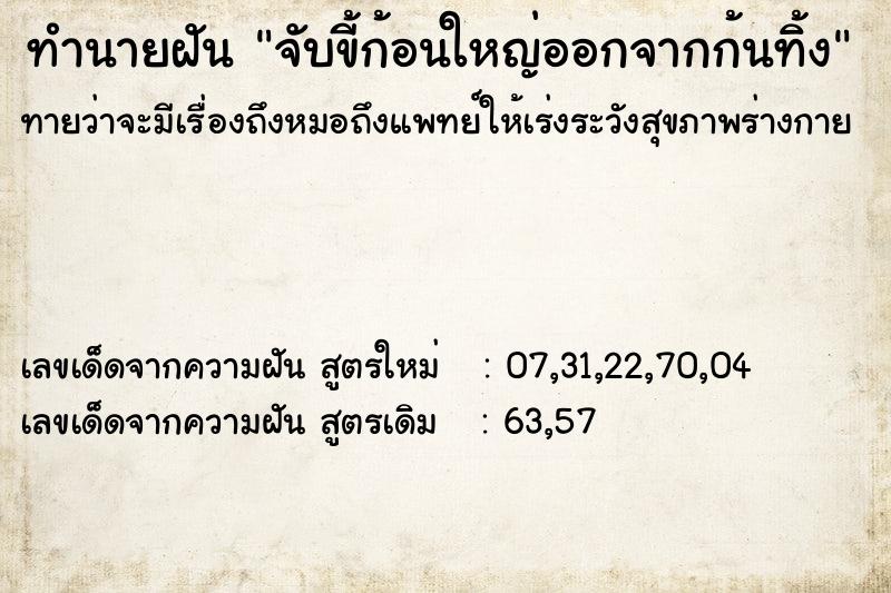 ทำนายฝันจับขี้ก้อนใหญ่ออกจากก้นทิ้ง ทำนายฝันทำนายฝันจับขี้ก้อนใหญ่ออกจากก้นทิ้ง