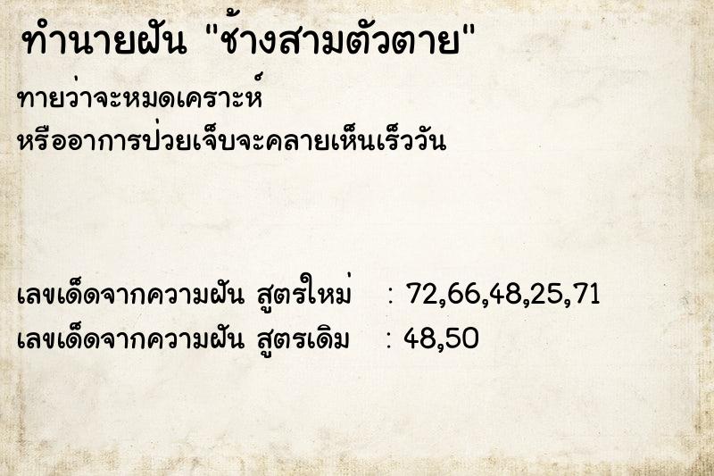 ทำนายฝันทำนายฝันช้างสามตัวตาย