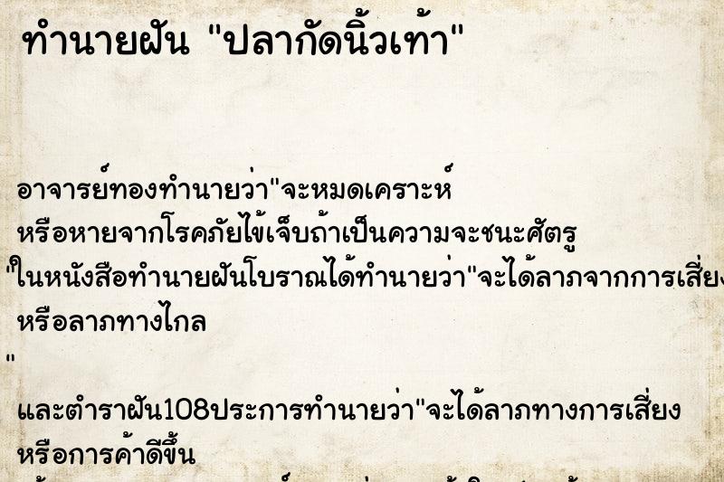 ทำนายฝัน ปลากัดนิ้วเท้า