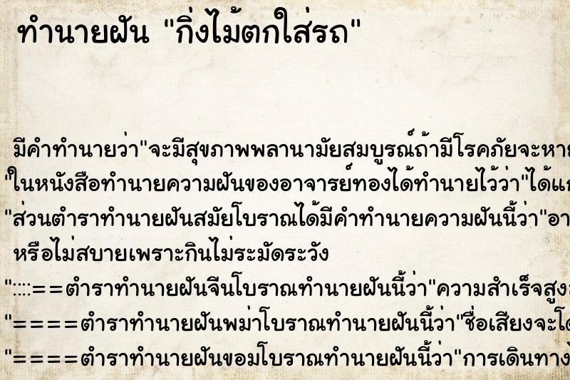 ทำนายฝัน กิ่งไม้ตกใส่รถ ทำนายฝัน กิ่งไม้ตกใส่รถ