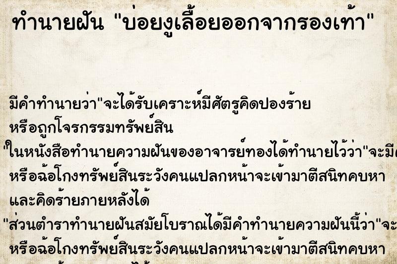 ทำนายฝันทำนายฝันบ่อยงูเลื้อยออกจากรองเท้า