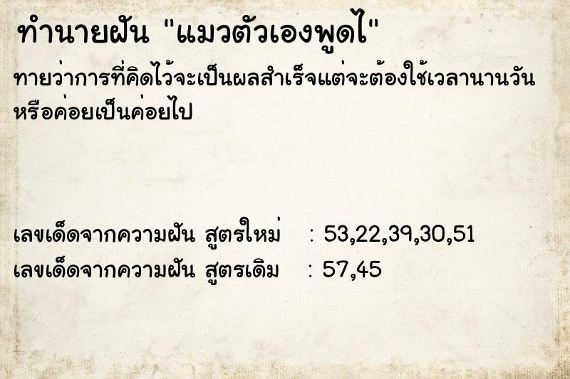 ทำนายฝันทำนายฝันแมวตัวเองพูดไ