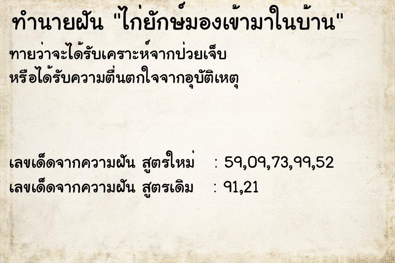 ทำนายฝันทำนายฝันไก่ยักษ์มองเข้ามาในบ้าน
