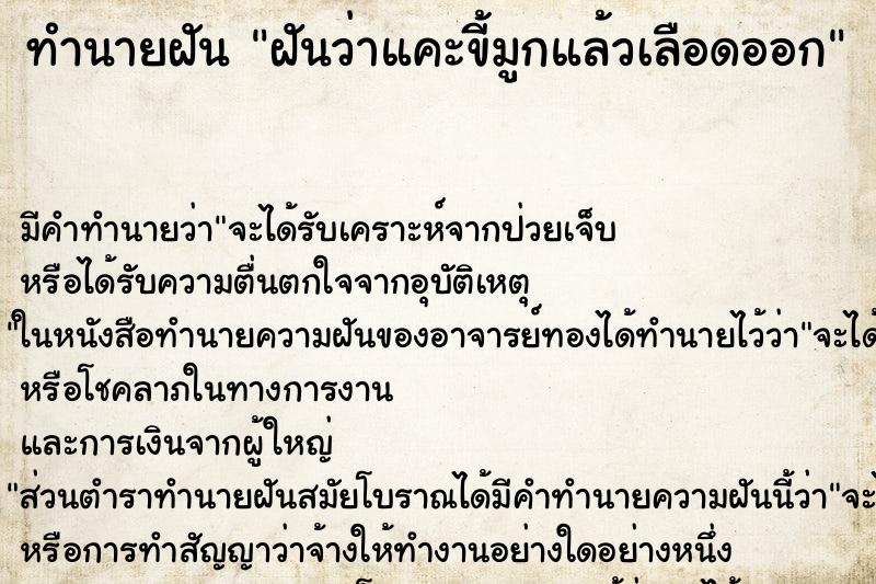 ทำนายฝัน ฝันว่าแคะขี้มูกแล้วเลือดออก ทำนายฝัน ฝันว่าแคะขี้มูกแล้วเลือดออก