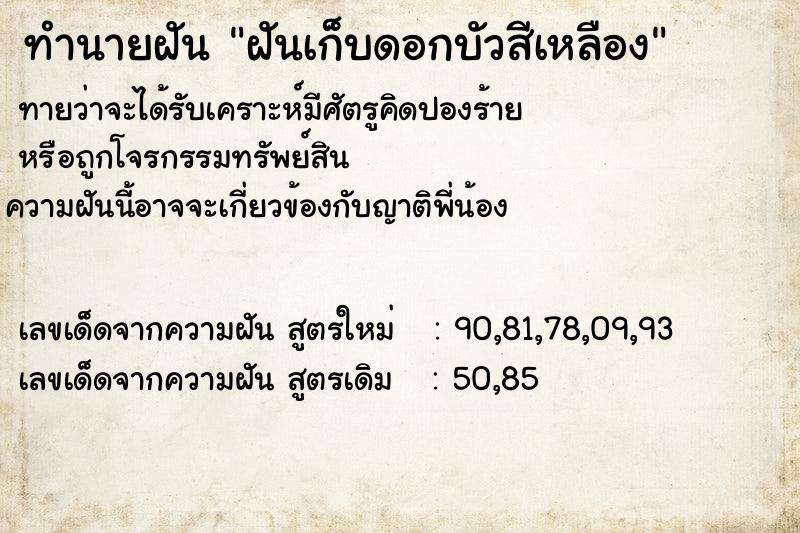 ทำนายฝันฝันเก็บดอกบัวสีเหลือง ทำนายฝันทำนายฝันฝันเก็บดอกบัวสีเหลือง