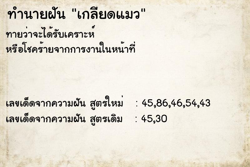 ทำนายฝันเกลียดแมว ทำนายฝันทำนายฝันเกลียดแมว