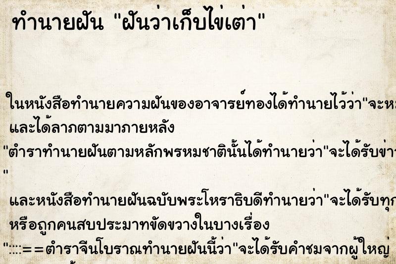 ทำนายฝันฝันว่าเก็บไข่เต่า ทำนายฝันทำนายฝันฝันว่าเก็บไข่เต่า