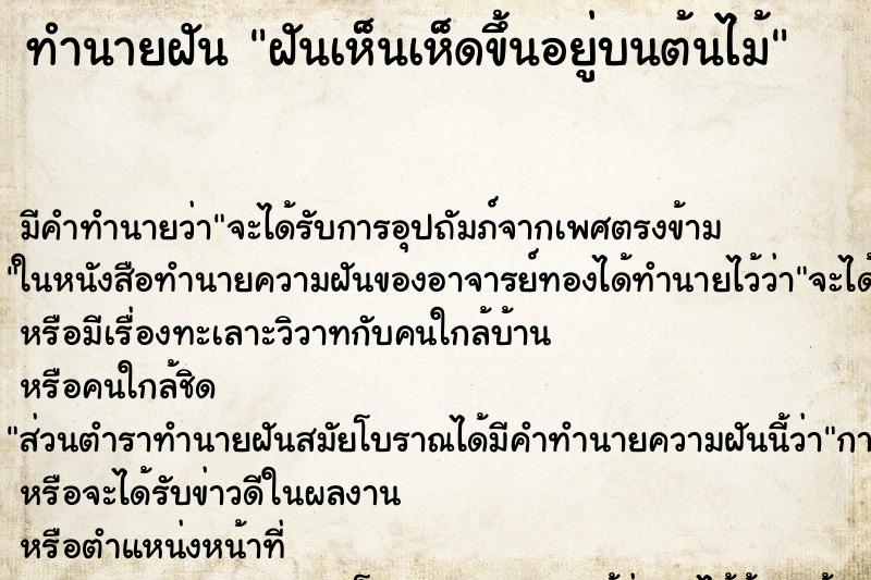ทำนายฝัน ฝันเห็นเห็ดขึ้นอยู่บนต้นไม้ ทำนายฝัน ฝันเห็นเห็ดขึ้นอยู่บนต้นไม้