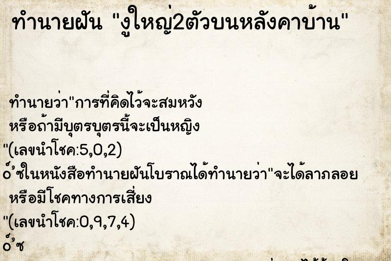 ทำนายฝันทำนายฝันงูใหญ่2ตัวบนหลังคาบ้าน