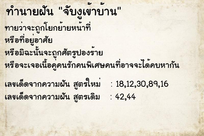 ทำนายฝันจับงูเข้าบ้าน ทำนายฝันทำนายฝันจับงูเข้าบ้าน