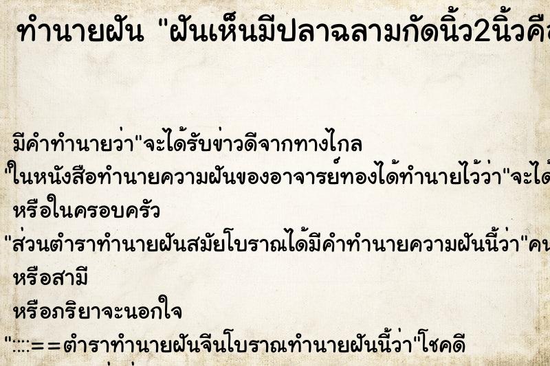 ทำนายฝัน ฝันเห็นมีปลาฉลามกัดนิ้ว2นิ้วคือนิ้วโป่งกับนิ้วชี้ ทำนายฝัน ฝันเห็นมีปลาฉลามกัดนิ้ว2นิ้วคือนิ้วโป่งกับนิ้วชี้